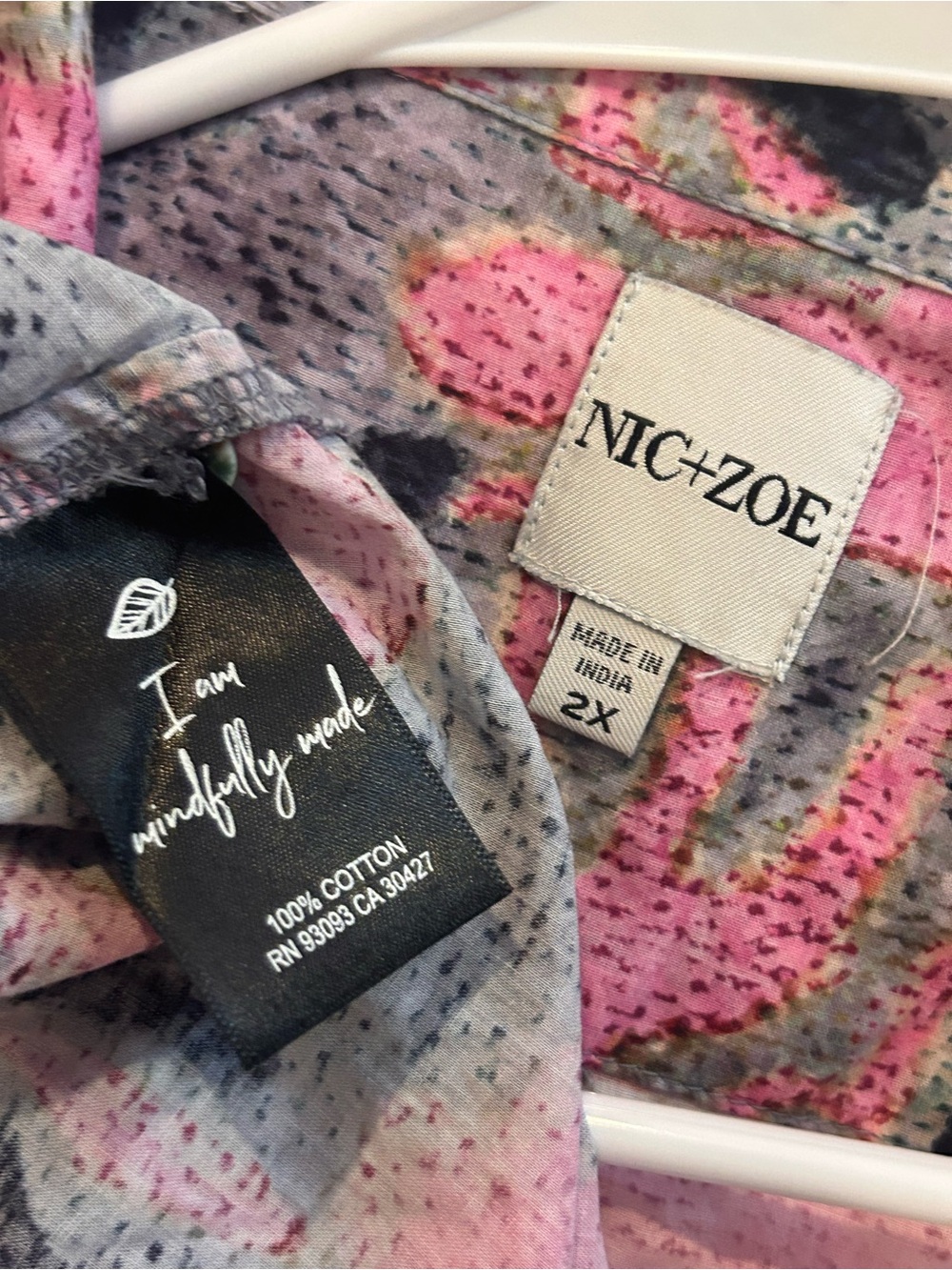 Nic + Zoe Women’s Petal Patch Button Shirt Boho Peasant Plus Size 2X 100% Cotton - Picture 5 of 5